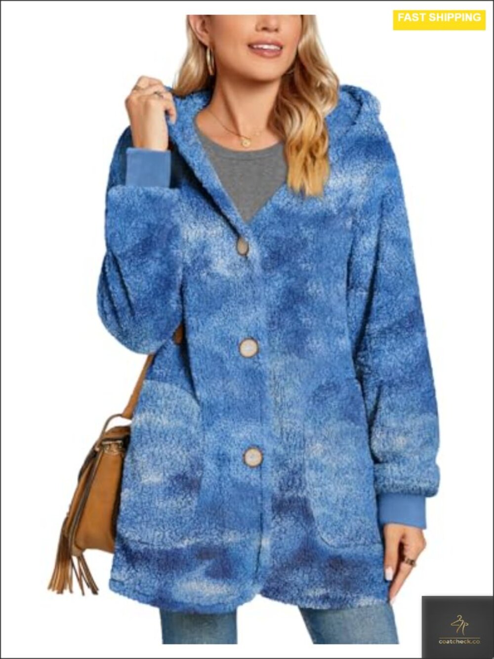 Warm Fleece Jacket for Women Fuzzy Hooded Casual Cardigan Outerwear with Pockets
